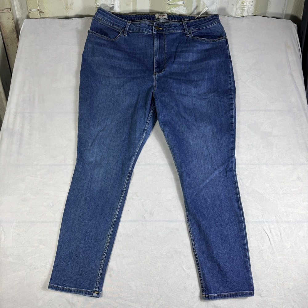 Wrangler Womens Unforgettable Skinny‎ Leg Jeans Blue Denim Whisker 5-Pocket 24W